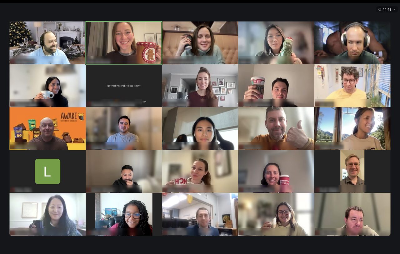 A recent Maestra DTC Coffee Hour on Zoom - mid-market DTC founders and operators, coffee in hand.